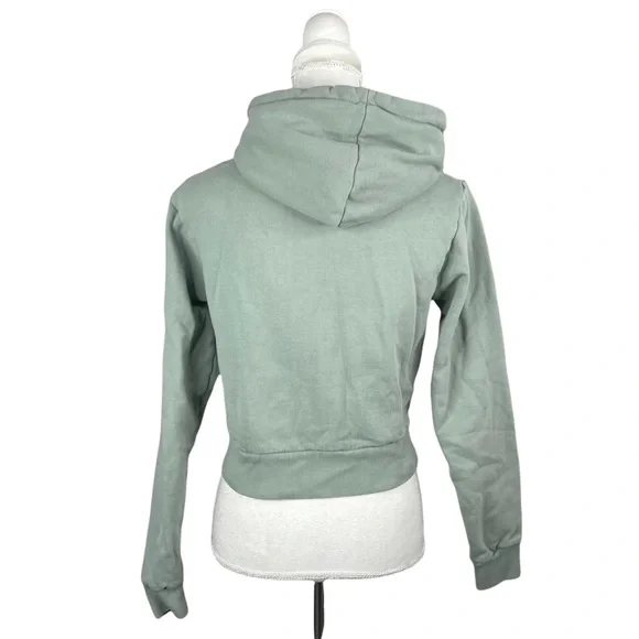John Galt California Brandy Melville Sage Green Cropped Zip Front Hoodie Pockets - Picture 5 of 9